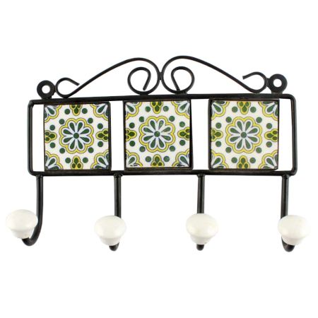 Forest Green Wheel Flower Ceramic Tile Hook 